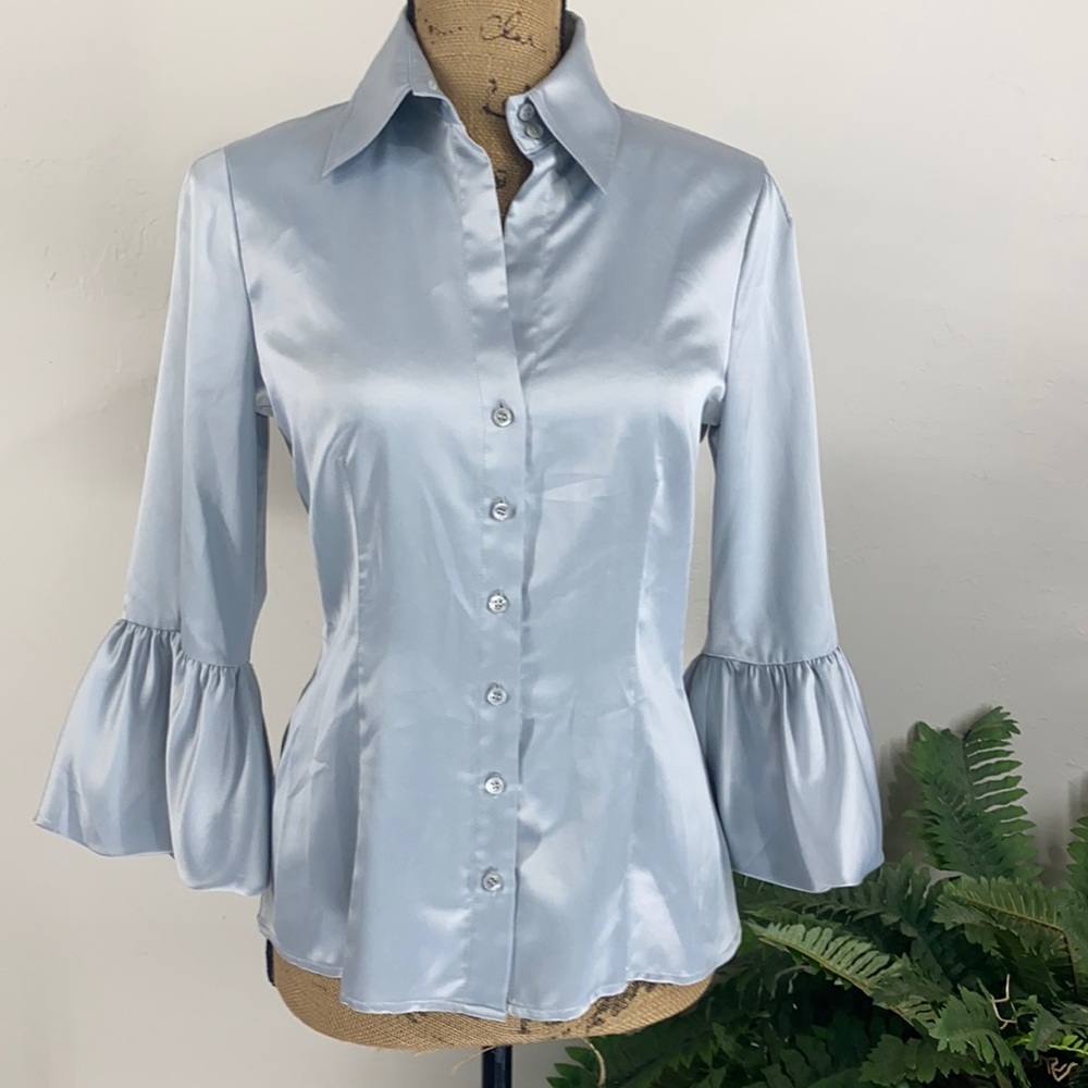 BCBG Pearl Gray Puffy Sleeve Blouse - Picture 2 of 13